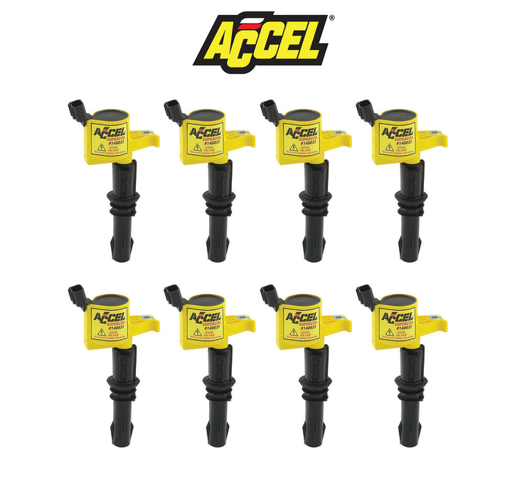 2005-2008 Ford Mustang GT Accel SuperCoil Engine Ignition Coils Black & Yellow - Set of 8