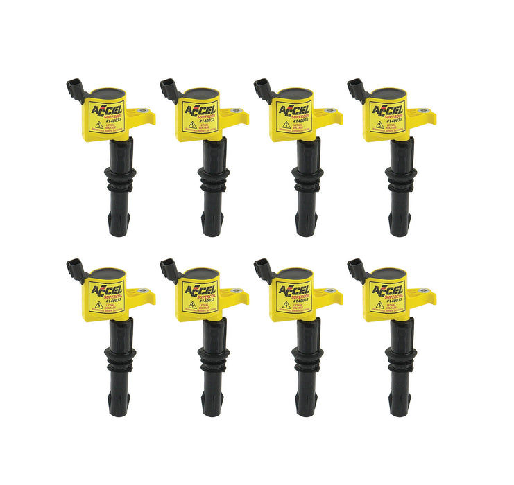 2005-2008 Ford Mustang GT Accel SuperCoil Engine Ignition Coils Black & Yellow - Set of 8