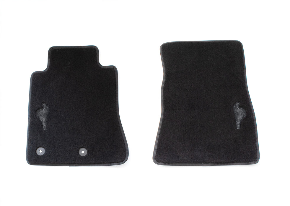 2015-2024 Mustang OEM JR3Z-6313300-BB 2pc Front Floor Mats Black w/ Running Horse