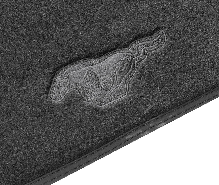 2015-2024 Mustang OEM JR3Z-6313300-BB 2pc Front Floor Mats Black w/ Running Horse