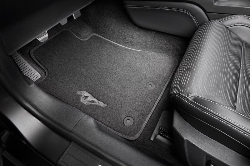 2015-2026 Mustang OEM JR3Z-6313300-BB 2pc Front Floor Mats w Black Running Horse