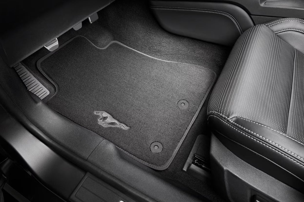 2015-2024 Mustang OEM JR3Z-6313300-BB 2pc Front Floor Mats Black w/ Running Horse