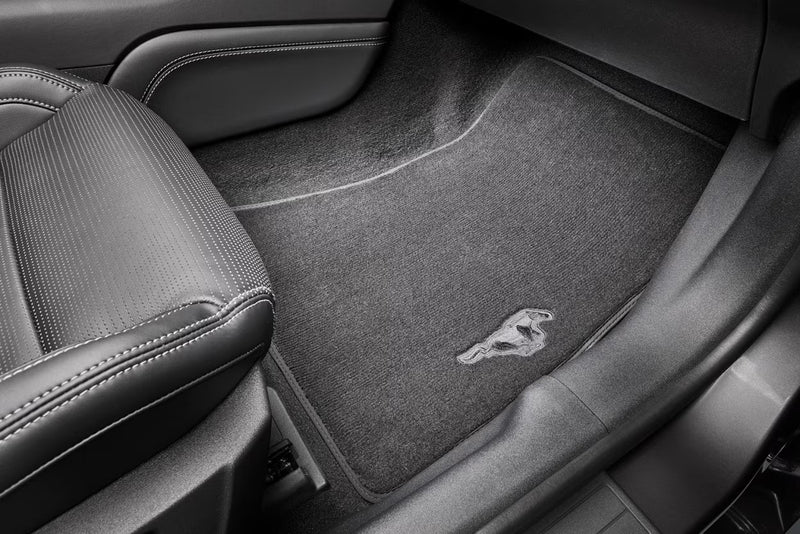 2015-2026 Mustang OEM JR3Z-6313300-BB 2pc Front Floor Mats w Black Running Horse