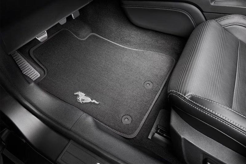 2015-2026 Mustang OEM JR3Z-6313300-BC 2pc Front Floor Mats Silver Running Horse