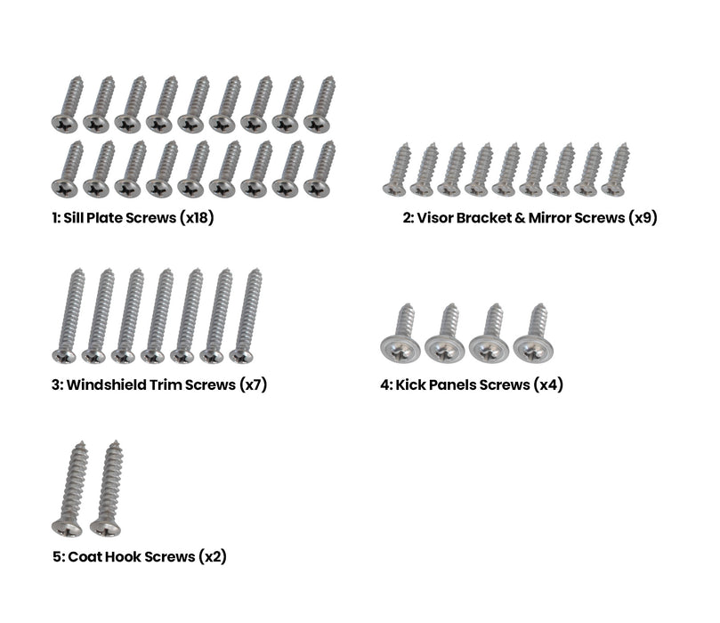 1964 1/2-1966 Ford Mustang Coupe Interior Hardware Screw Kit 40 Piece Set