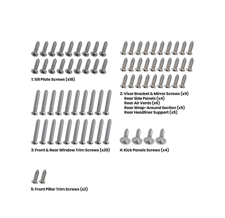 1964 1/2-1966 Ford Mustang 2+2 Fastback Interior Hardware Screw Kit 73 Piece Set