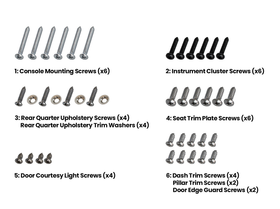 1965-1966 Ford Mustang Pony Interior Hardware Screw Kit 40 Piece Set