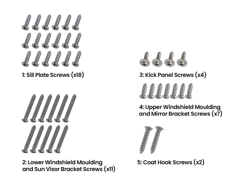 1967 Ford Mustang Convertible Interior Hardware Screw Kit 42 Piece Set