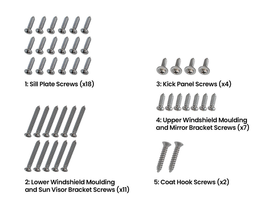 1967 Ford Mustang Convertible Interior Hardware Screw Kit 42 Piece Set