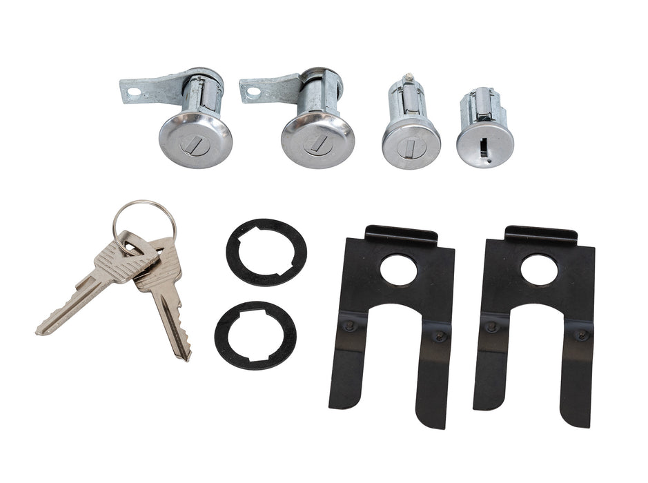 1965-1966 Ford Mustang Polished Stainless Ignition Doors Trunk Lock Set Keys