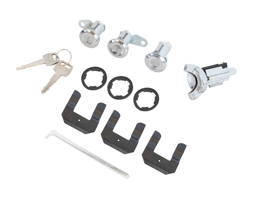 1970-1973 Ford Mustang Polished Stainless Ignition Doors Trunk Lock Set Keys