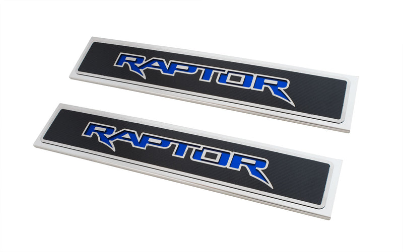 2017-2020 Ford Raptor Carbon Fiber Blue Light Up Front Door Sills 2Pc