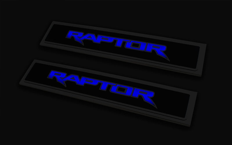 2017-2020 Ford Raptor Carbon Fiber Blue Light Up Front Door Sills 2Pc