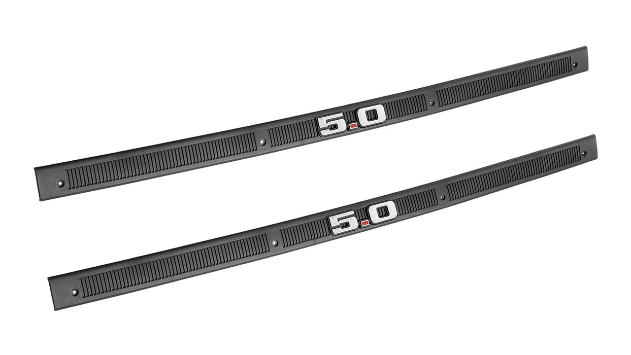 1979-1993 Mustang Bottom Door Sill Step Plates Black w/ 5.0 Emblem Pair LH RH
