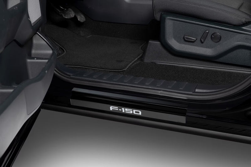 2021-2025 F150 SuperCrew OEM Black Platinum Stainless 4pc Door Step Sill Plates