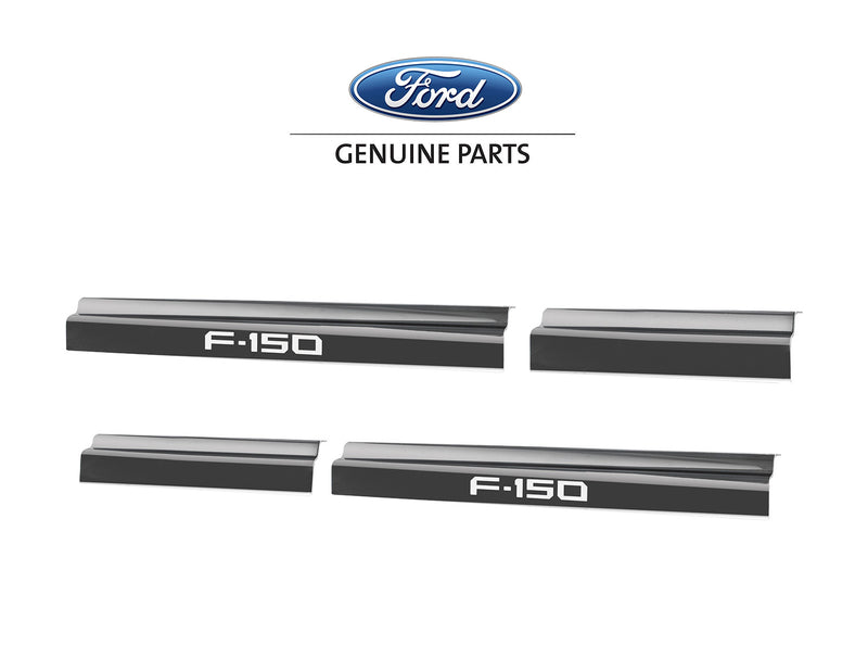 2021-2025 F150 SuperCrew OEM Black Platinum Stainless 4pc Door Step Sill Plates