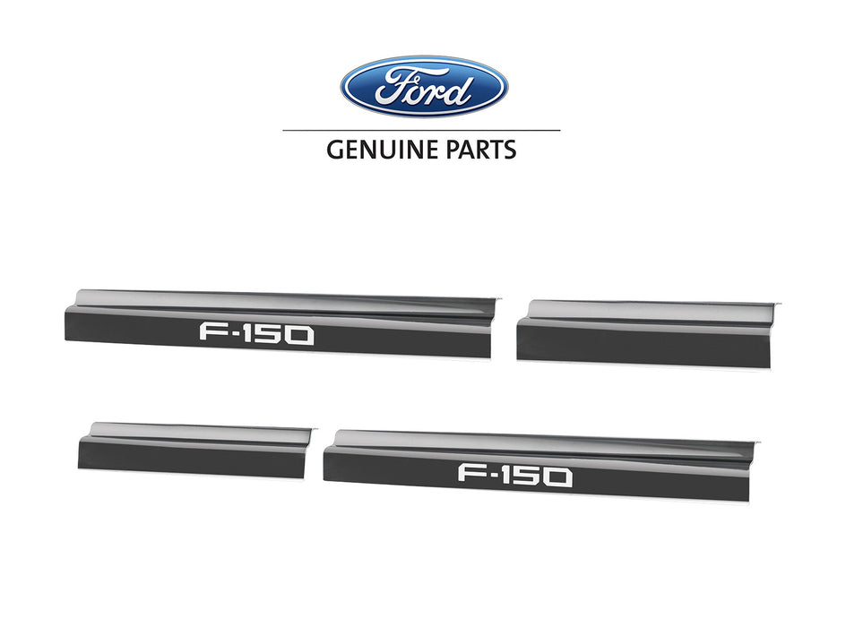 2021-2024 F150 SuperCrew Genuine Ford OEM Black Platinum Stainless 4pc Bottom Door Step Sill Plates
