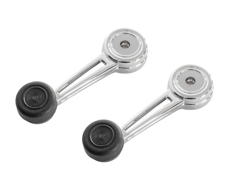 1968-1969 Ford Mustang Complete Chrome Window Crank Handles & Black Knobs Pair