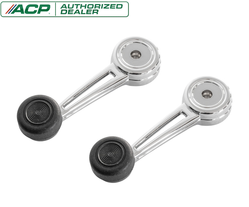 1968-1969 Ford Mustang Complete Chrome Window Crank Handles & Black Knobs Pair