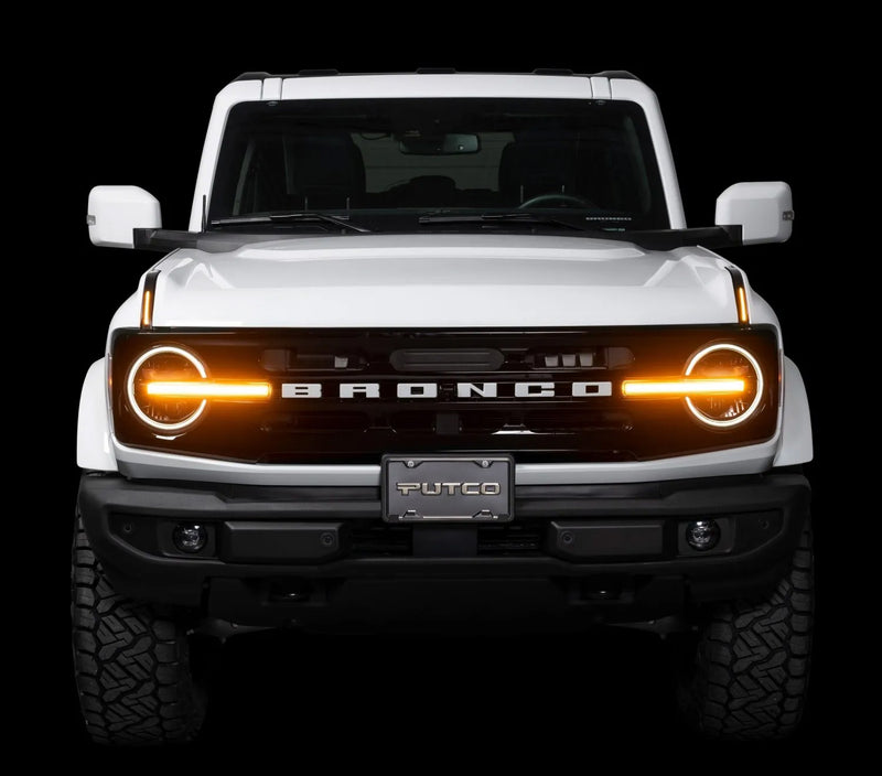 2021-2025 Ford Bronco White & Amber LED Hood DRL Running Turn Signal Lights Pair