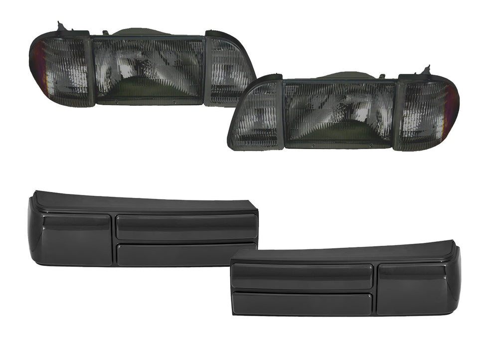 1987-1993 Ford Mustang LX Dark Smoked Taillights & Light Smoked Headlights Set w/ & Amber Side Markers (Copy)