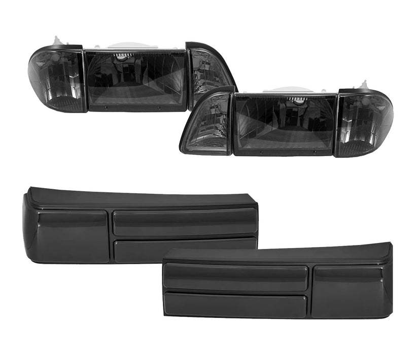 1987-1993 Ford Mustang LX Dark Smoked Taillights & Euro-Style Headlights Set