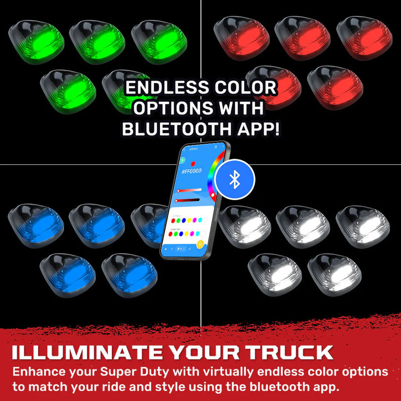 1999-2016 Ford Super Duty Bluetooth RGB LED Cab Roof Lights Smoked Lens
