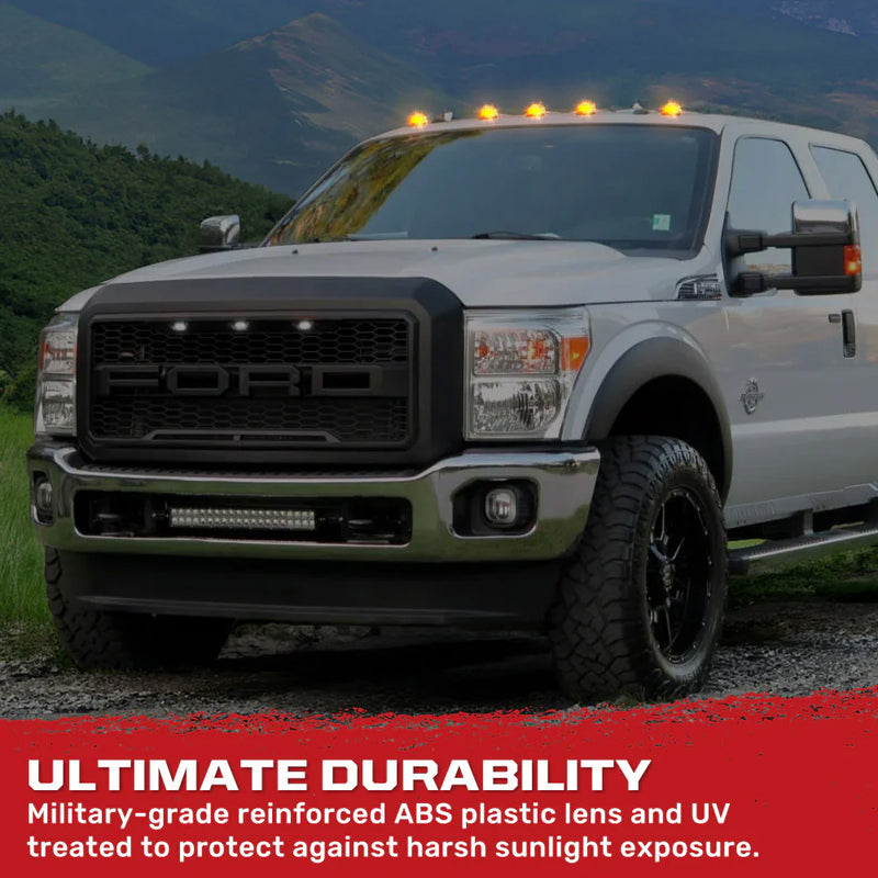 1999-2015 Ford Super Duty Smoked Cab Roof Lights w Amber LED Bulbs & Wiring