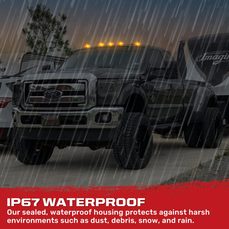 1999-2015 Ford Super Duty Smoked Cab Roof Lights w Amber LED Bulbs & Wiring