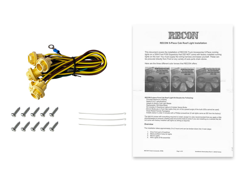 1999-2015 Ford Super Duty Smoked Cab Roof Lights w Amber LED Bulbs & Wiring