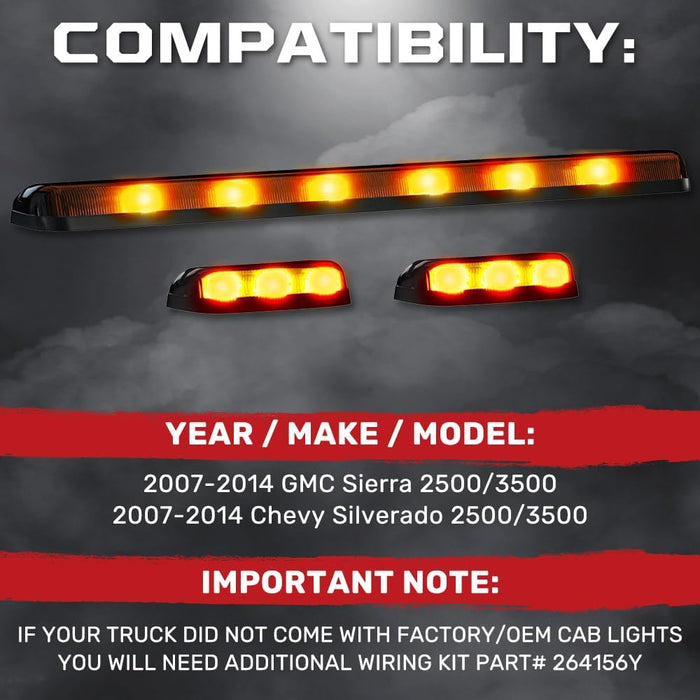 2007-2013 Chevy Silverado GMC Sierra Smoke Cab Roof Lights w/ Amber LEDs