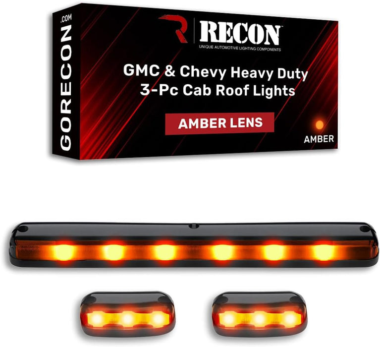 2007-2013 Chevy Silverado GMC Sierra Smoke Cab Roof Lights w/ Amber LEDs