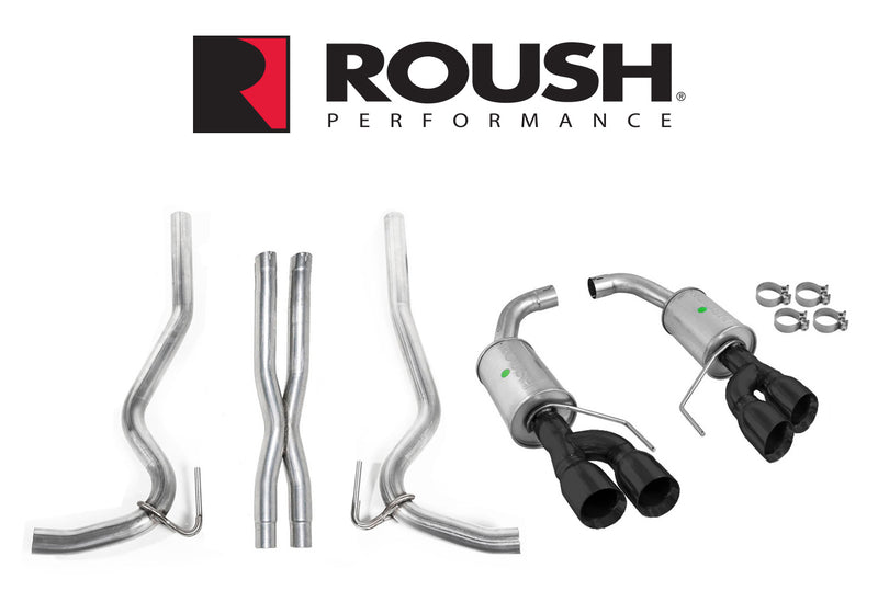 2018-2026 Mustang GT Coupe Roush Cat Back Exhaust System X-Pipe Black Quad Tips