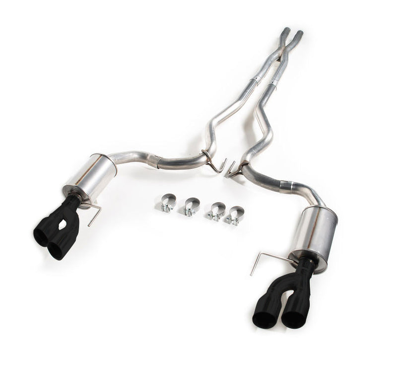 2018-2026 Mustang GT Coupe Roush Cat Back Exhaust System X-Pipe Black Quad Tips