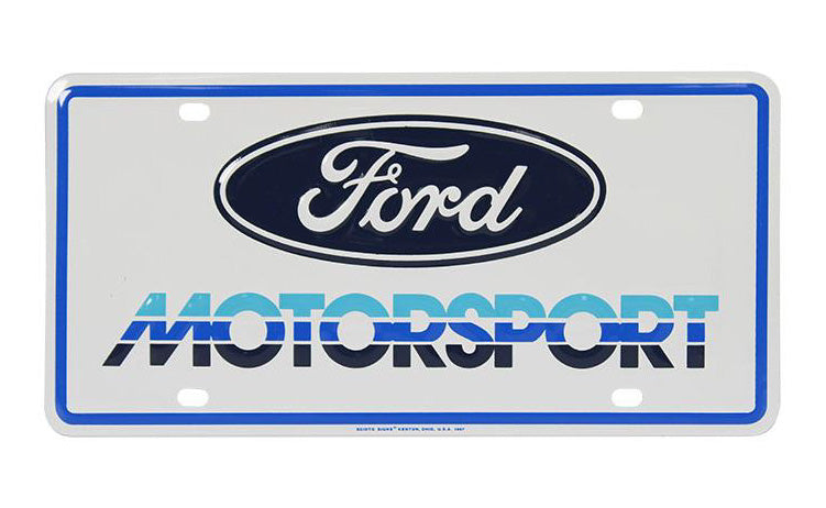 Ford Motorsport Early 1980s Style Logo Blue Metal License Plate Insert, Keychain, & Emblem