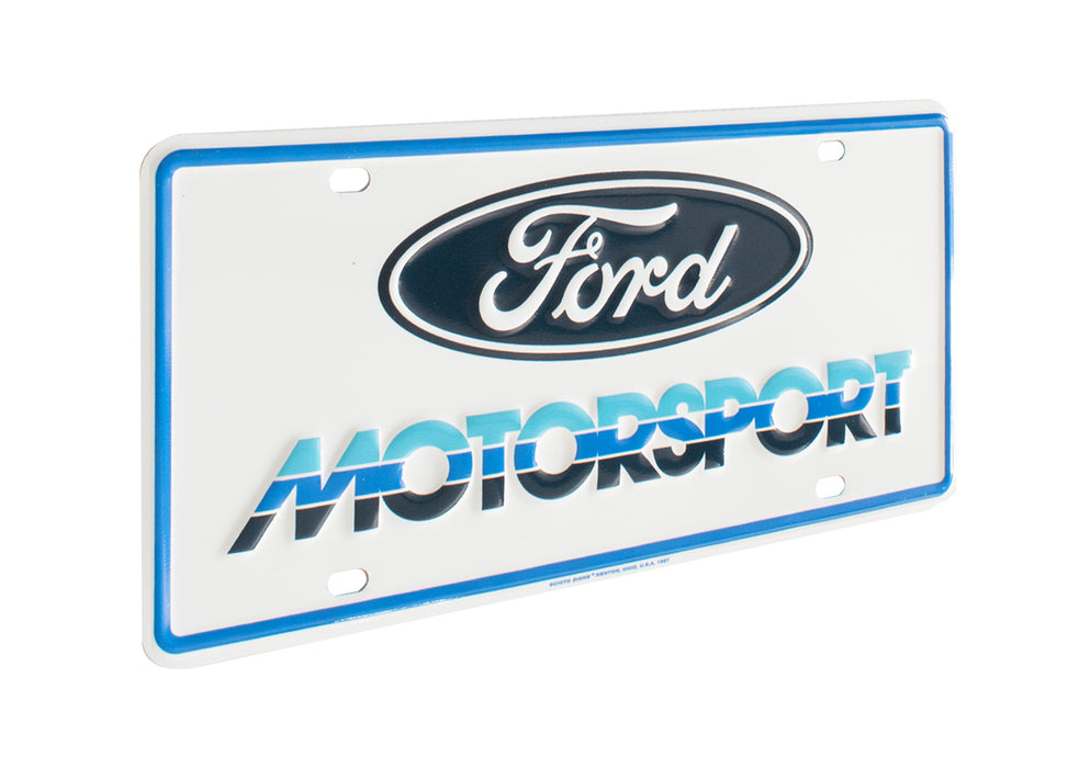 Ford Motorsport Early 1980s Style Logo Blue Metal License Plate Insert, Keychain, & Emblem