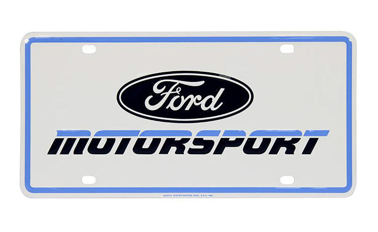 Ford Motorsport Front or Rear Metal License Plate Insert - Blue & White