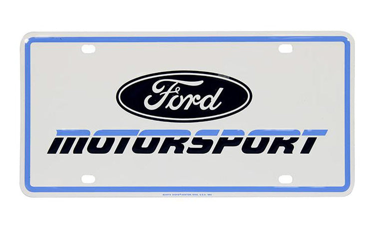 Ford Motorsport Late 1980s Style Logo Blue Metal License Plate Insert, Keychain, & Emblem