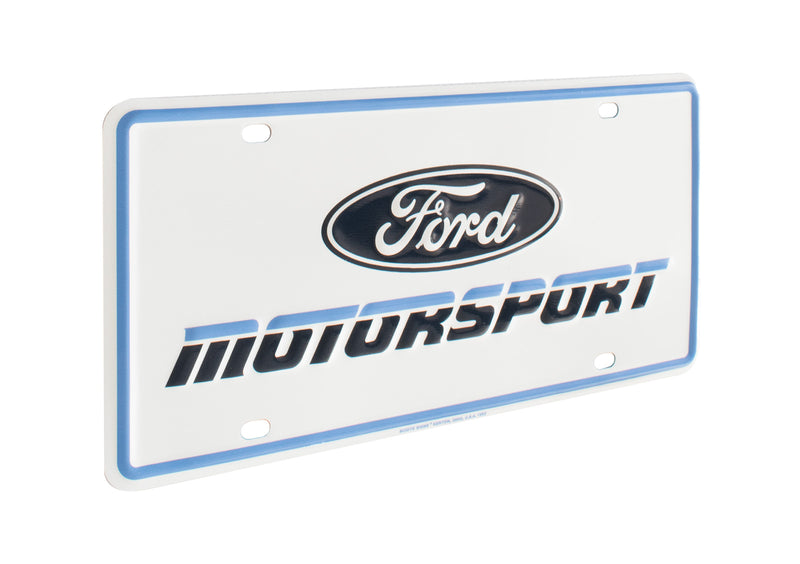 Ford Motorsport Late 1980s Style Logo Blue Metal License Plate Insert, Keychain, & Emblem