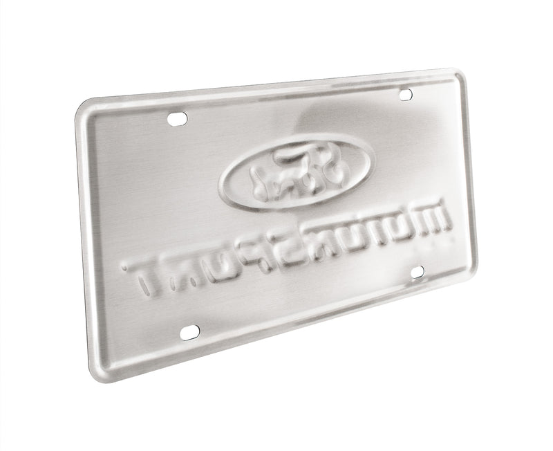 Ford Motorsport Late 1980s Style Logo Blue Metal License Plate Insert, Keychain, & Emblem