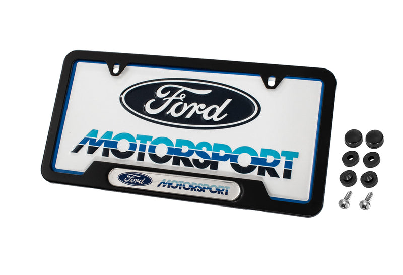 Ford Motorsport 80s Logo Black Stainless Steel License Plate Frame & Insert