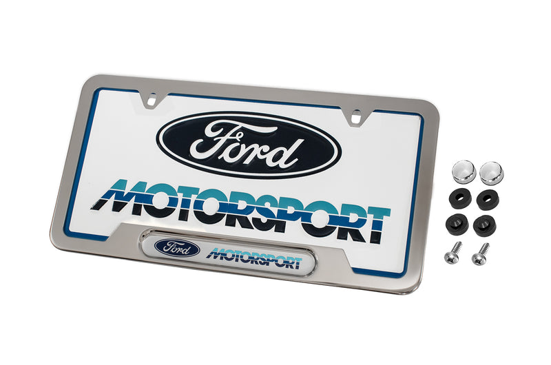 Ford Motorsport 80s Logo Polished Stainless Steel License Plate Frame & Insert