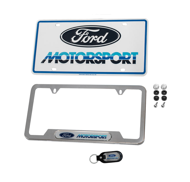 Ford Motorsport 1980s Logo Keychain, License Plate & Polished Frame