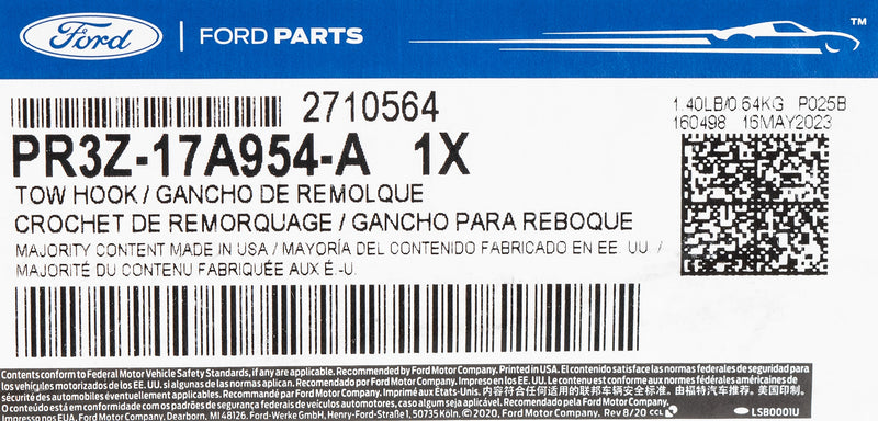 2024-2026 Mustang Genuine Ford PR3Z-17A954-A Front Bumper Tow Hook Loop Black