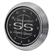 Chevy Camaro Chevelle SS Super Sport Blue Light Up Neon Clock w Chrome Trim