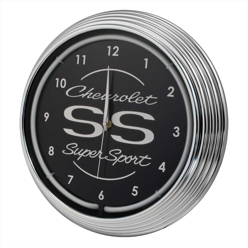 Chevy Camaro Chevelle SS Super Sport Blue Light Up Neon Clock w Chrome Trim