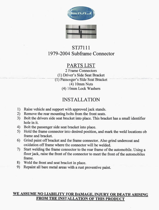 1979-2004 Ford Mustang BLACK 43" Steel 12 Gauge Subframe Sub Frames Connectors