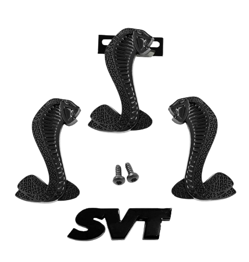 2001-2004 Ford Mustang 4pc Black Cobra Snake Fender Grille & Trunk SVT Emblems