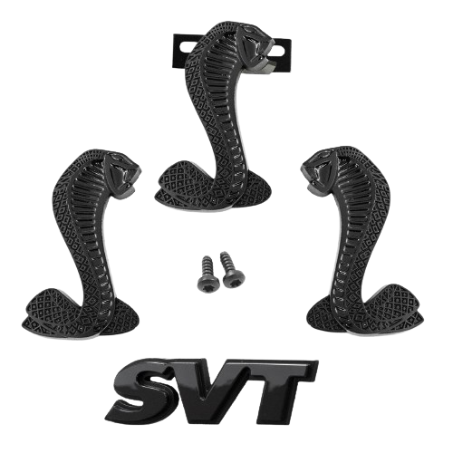 1994-2004 Ford Mustang Two Tone Black Cobra Snake & SVT Emblems Set of 4