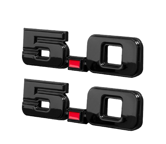 1979-1993 Ford Mustang 5.0 Exterior Fender & Trunk Emblems in Black & Red - Pair